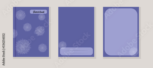 Set covers notebook colorful sketchbook purple, lilac vector illustration spiderweb or snowflake