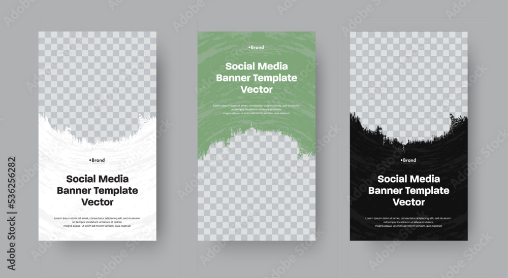 Vertical banner template for stories with semicircular grunge elements for photos.
