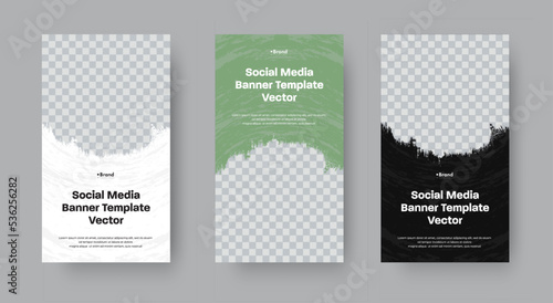 Vertical banner template for stories with semicircular grunge elements for photos.