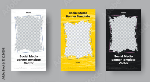 Vertical banner template for stories with rectangular grunge elements for photos.