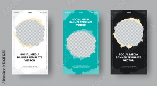 Vector vertical banner template for stories with round grunge elements for photos.
