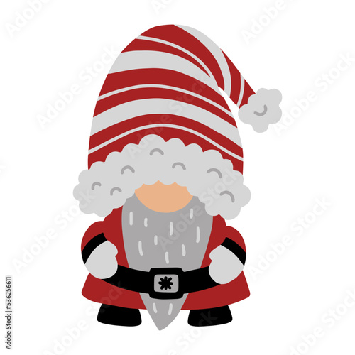 Cute Christmas gnome illustration. New Year holiday decor. Santa's suit and accessories, striped red hat. Winter clipart.
