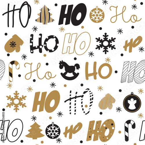 Ho-ho-ho Santa Claus laughs. Seamless texture pattern on insulated white background.
