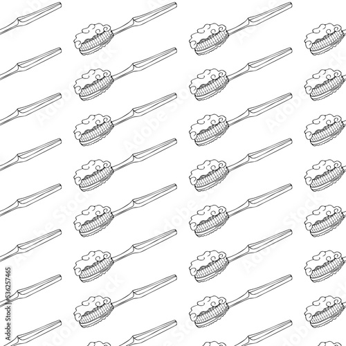 Seamless pattern. Dental background. Toothpaste, toothbrush, dental elements.