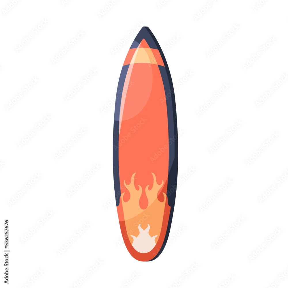 Step-up board, short surfboard for beach water sport, summer wave surfing. Pointed stepup shortboard, top view. Flat vector illustration isolated on white background Step-up board, short surfboard for beach water sport, summer wave surfing. Pointed stepup shortboard, top view. Flat vector illustration isolated on white background