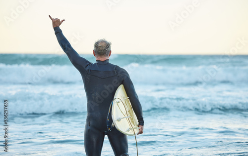 Canvas Print Beach, freedom and man surfing on holiday by the sea in Australia for travel and adventure during summer