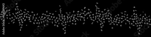 Falling numbers, big data concept. Binary white random flying digits. Incredible futuristic banner on black background. Digital vector illustration with falling numbers.