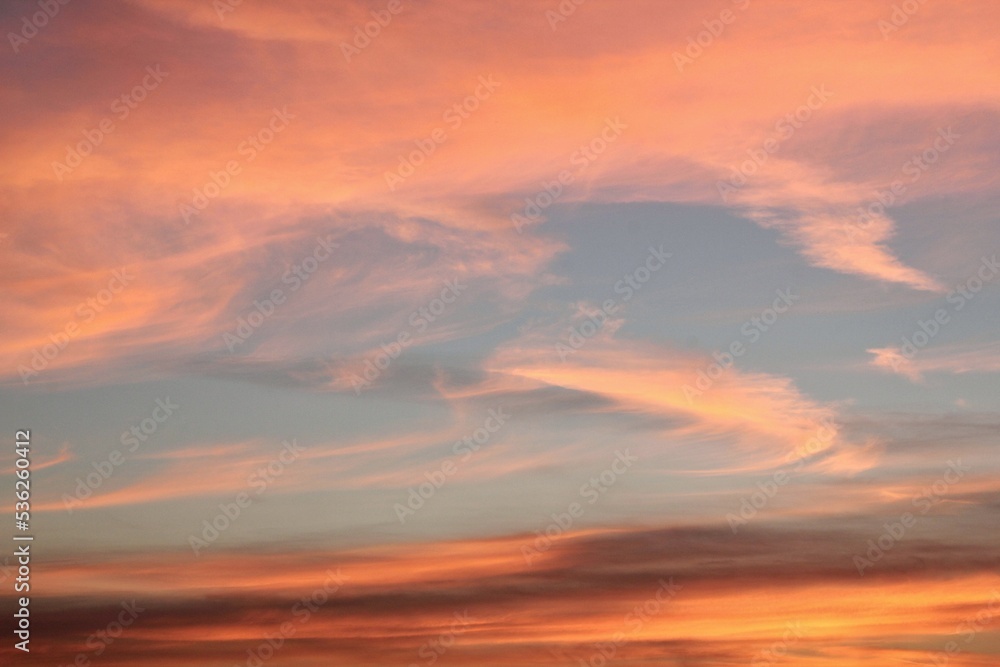 Naklejka premium Colourful cloudy twilight beautiful sky cityscape sunset and morning sunrise. Dramatic evening night early morning view. Panoramic nature background concept. Copy space for text. World environment day