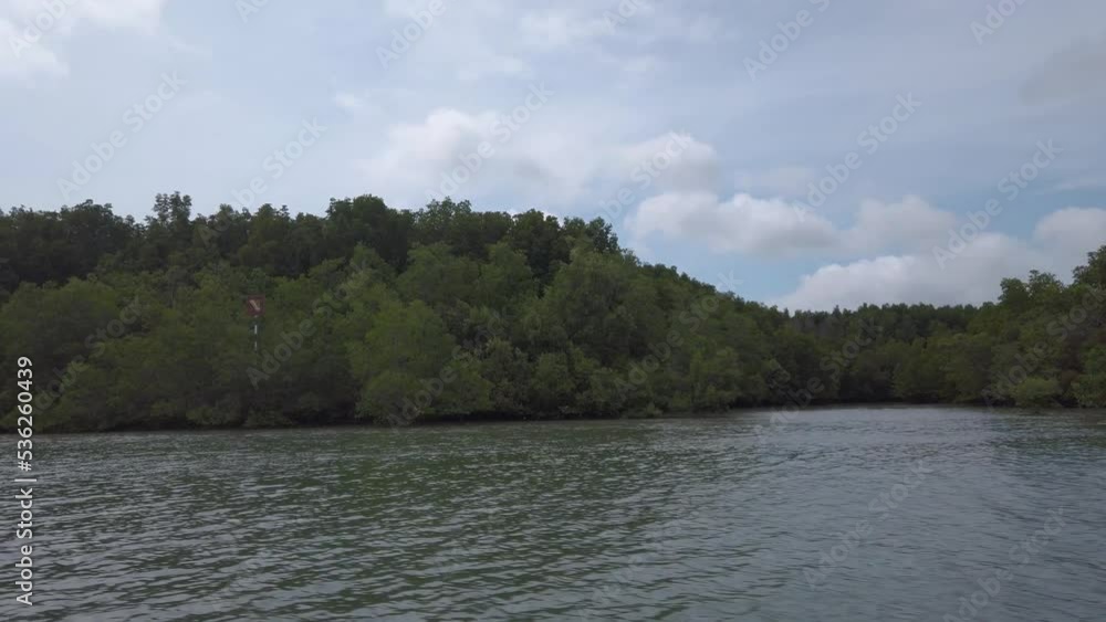 Panning view crossing water with view to mangroves by motor boat in Can Gio, Vietnam on sunny but hazy day. Can be edited in slow motion. Panning view crossing water with view to mangroves by motor boat in Can Gio, Vietnam on sunny but hazy day. Can be edited in slow motion.
