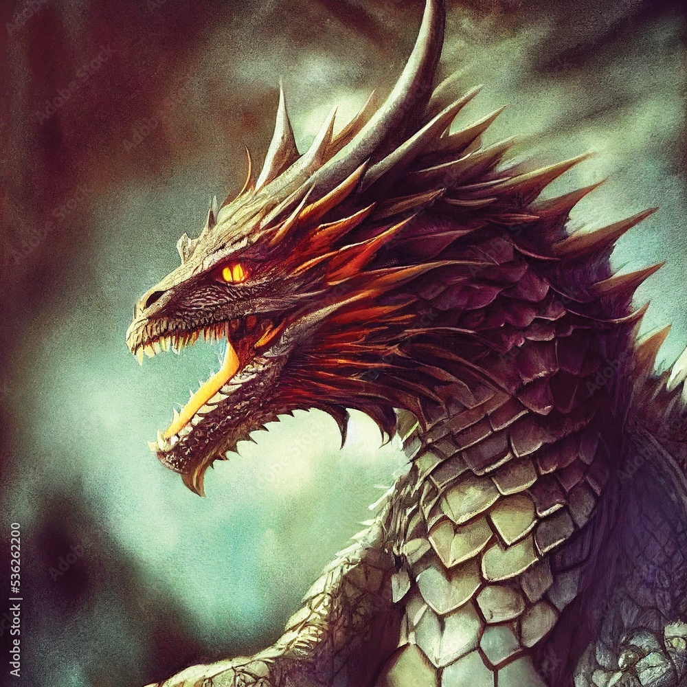 Nightmare dragon, scary beast, fantasy illustration, digital art Stock ...