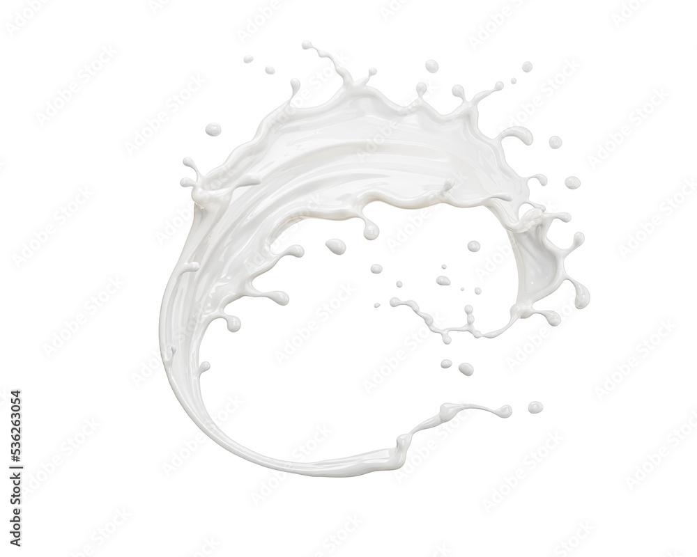 White milk splash isolated on background, liquid or Yogurt splash, Include clipping path. 3d illustration.