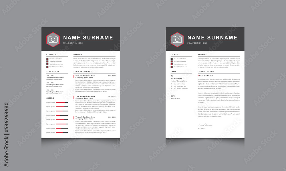 Resume and Cover Letter Template, Professional cv Layout Design Resume and Cover Letter Template, Professional cv Layout Design