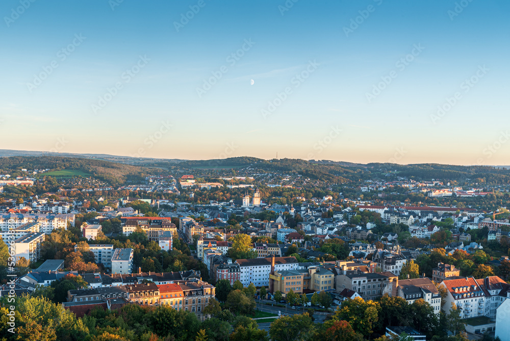 Plauen city from Barensteinturm lookout tower in Germany