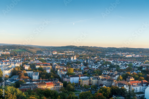 Plauen city from Barensteinturm lookout tower in Germany