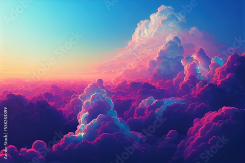 Abstract of cloud and sky natural background in retrowave city pop style, modern cyberpunk,  photo