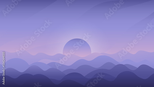 violet purple mountain landscape vector background abstract. vector illustration. flat very peri brings monochrome mountain hill panoramic scenery vector background