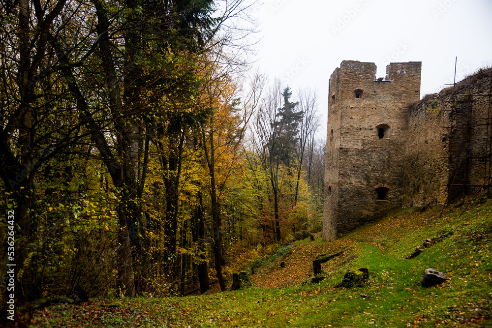 Ruins of medieval castle Zborov, Slovakia. Autumn time