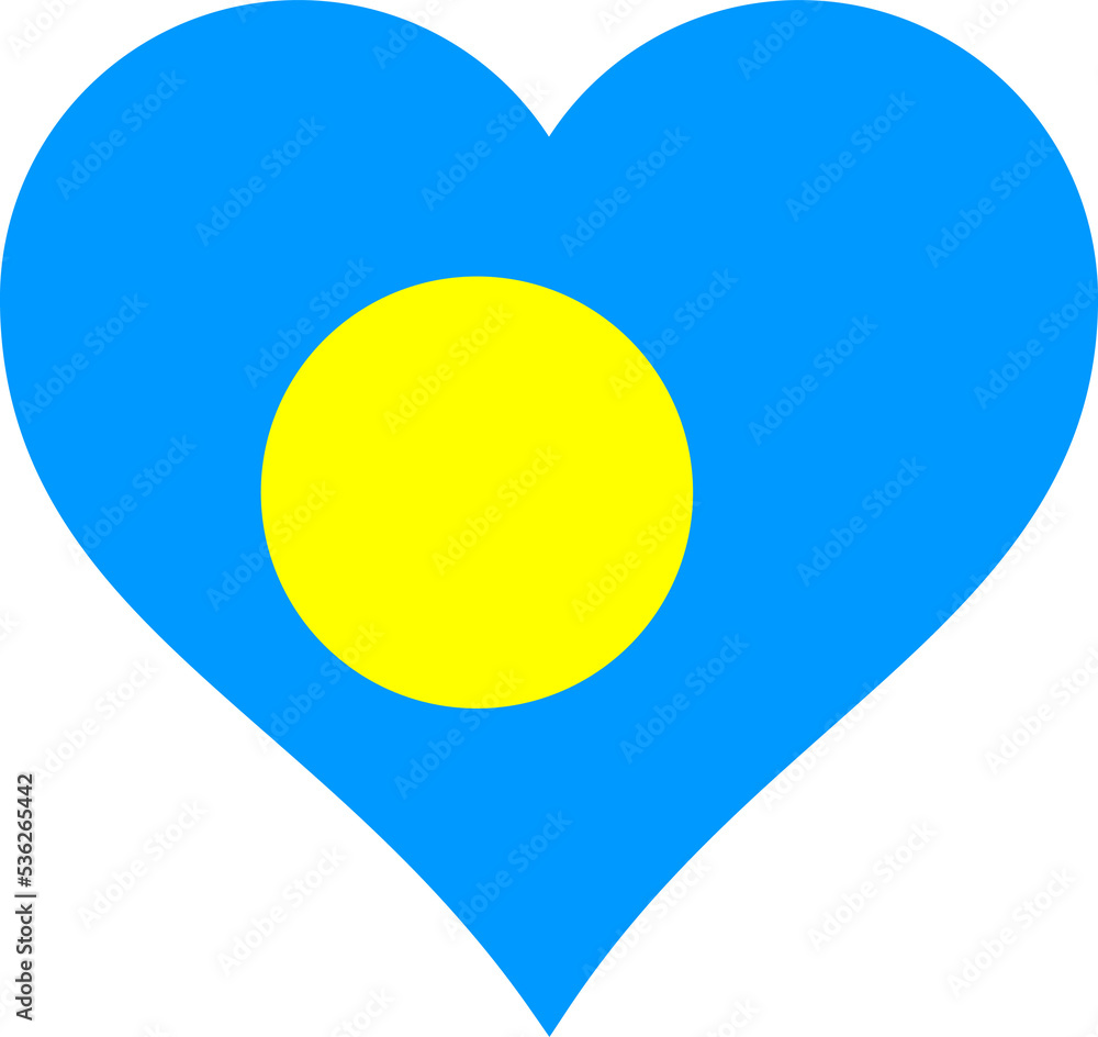 Palau Heart Flag. Palauan Love Shape Country Nation National Flag Sign Symbol Banner. Transparent PNG Flattened JPG Flat JPEG