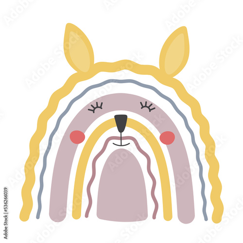 Cute vector illustrations with boho rainbow lama isolated on white background. Decoration alpaca for children's room, children's invitations, posters.