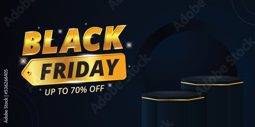 Black Friday sale banner template, with social media poster on podium stage.