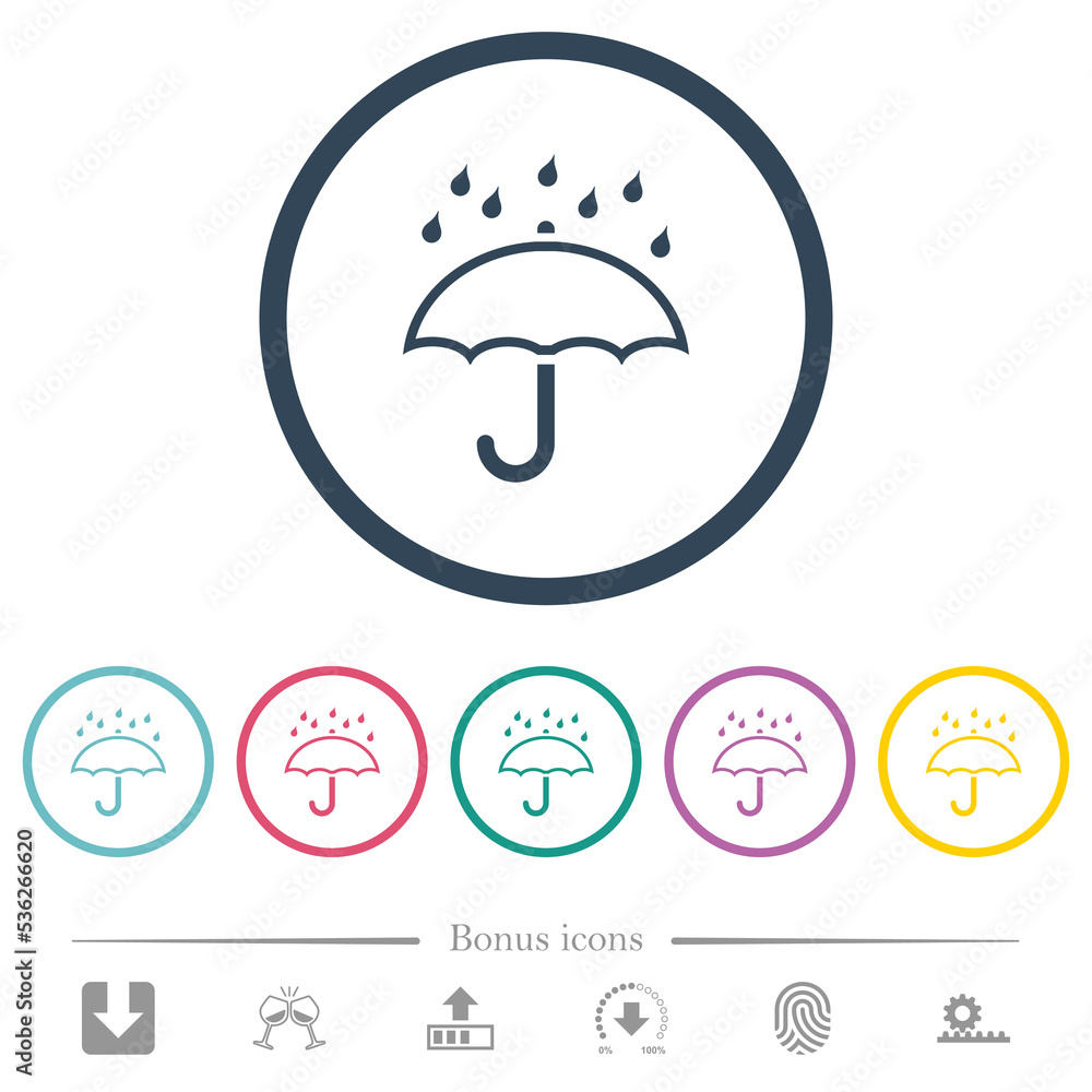 Umbrella with rain outline flat color icons in round outlines Umbrella with rain outline flat color icons in round outlines
