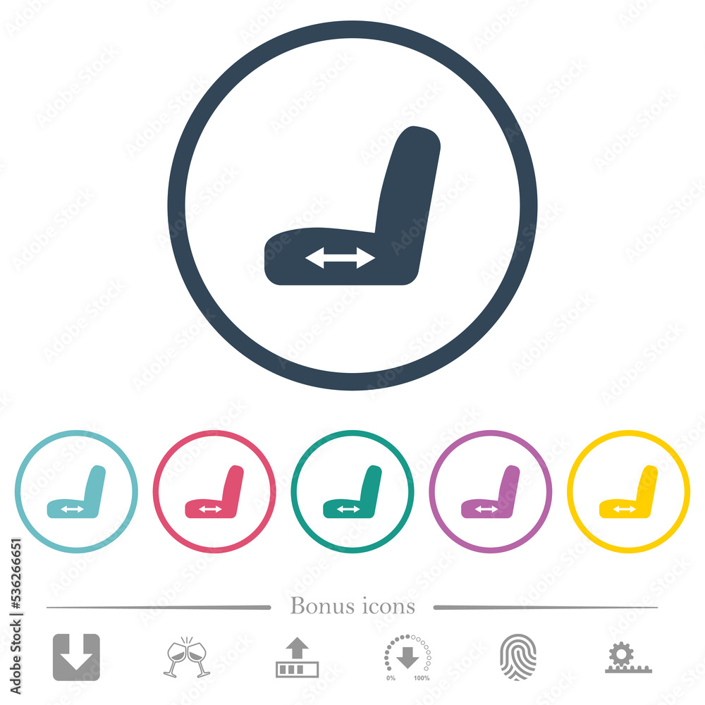 Car seat adjustment flat color icons in round outlines Car seat adjustment flat color icons in round outlines
