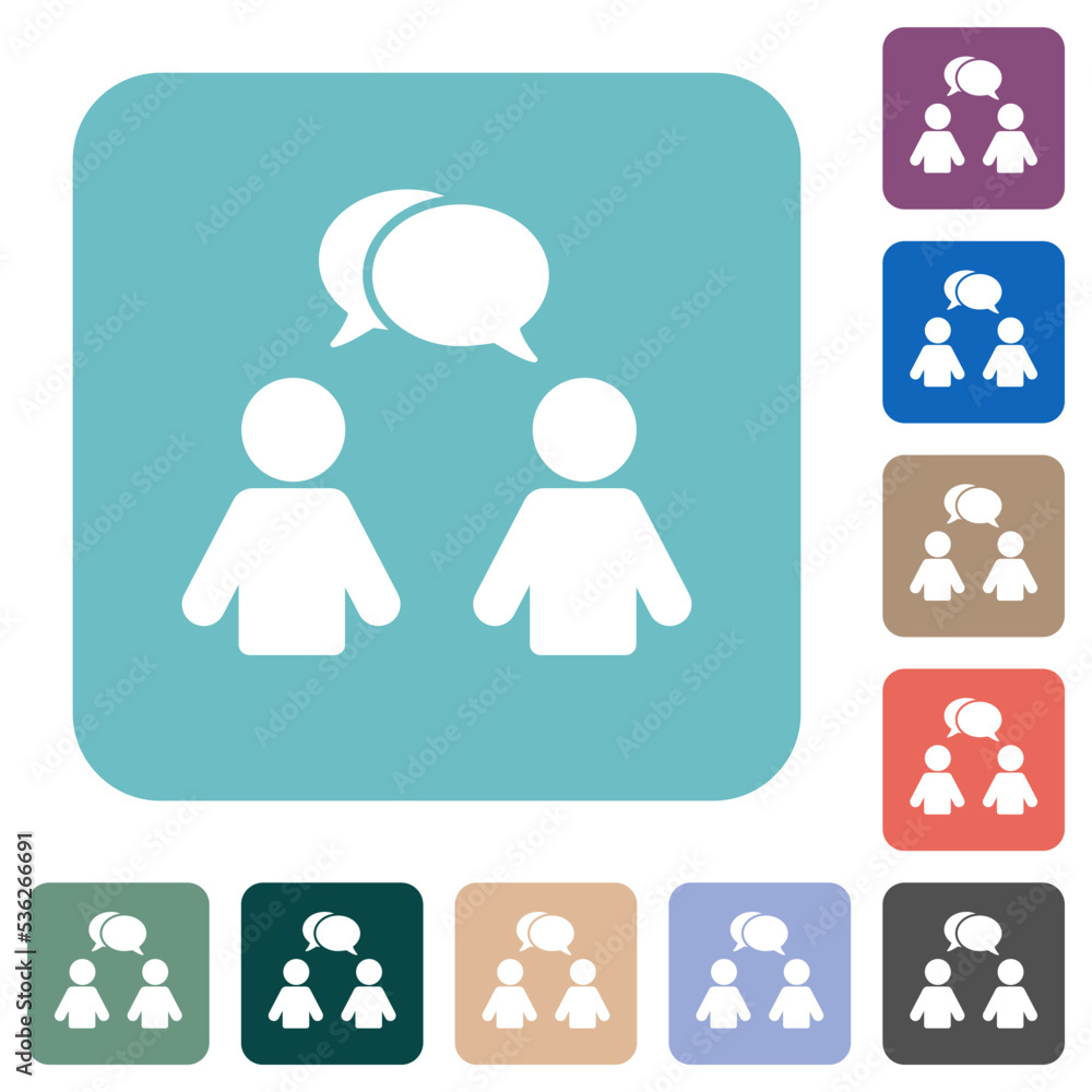 Two talking persons with oval bubbles solid rounded square flat icons Two talking persons with oval bubbles solid rounded square flat icons