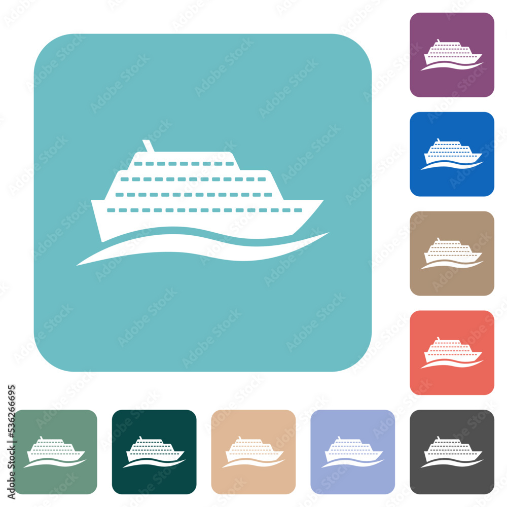 Cruise ship with wave rounded square flat icons