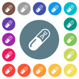 Medicine with dna molecule flat white icons on round color backgrounds