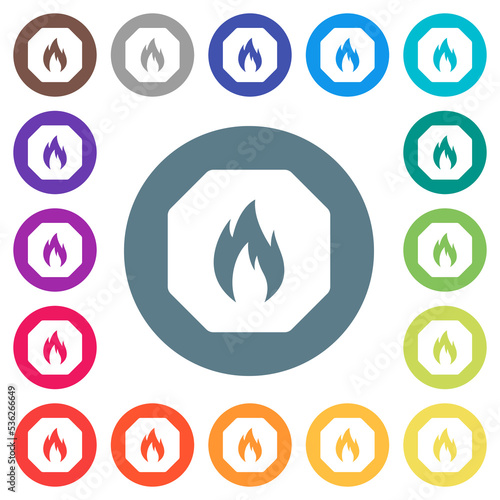Octagon shaped natural gas sanction sign solid flat white icons on round color backgrounds