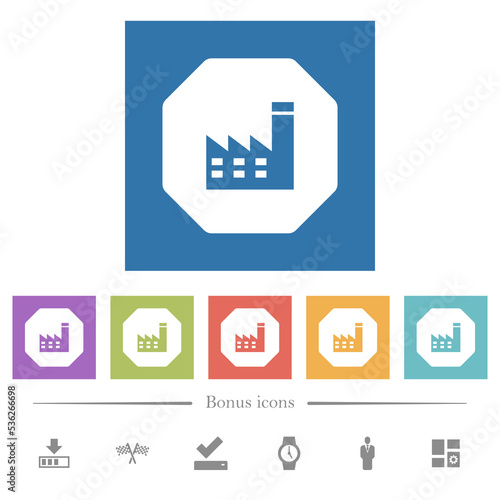 Octagon shaped power plant sanction sign solid flat white icons in square backgrounds
