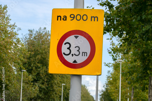 Warning Sign Tunnel 3.3 M High At Amsterdam The Netherlands 2-10-2022 photo