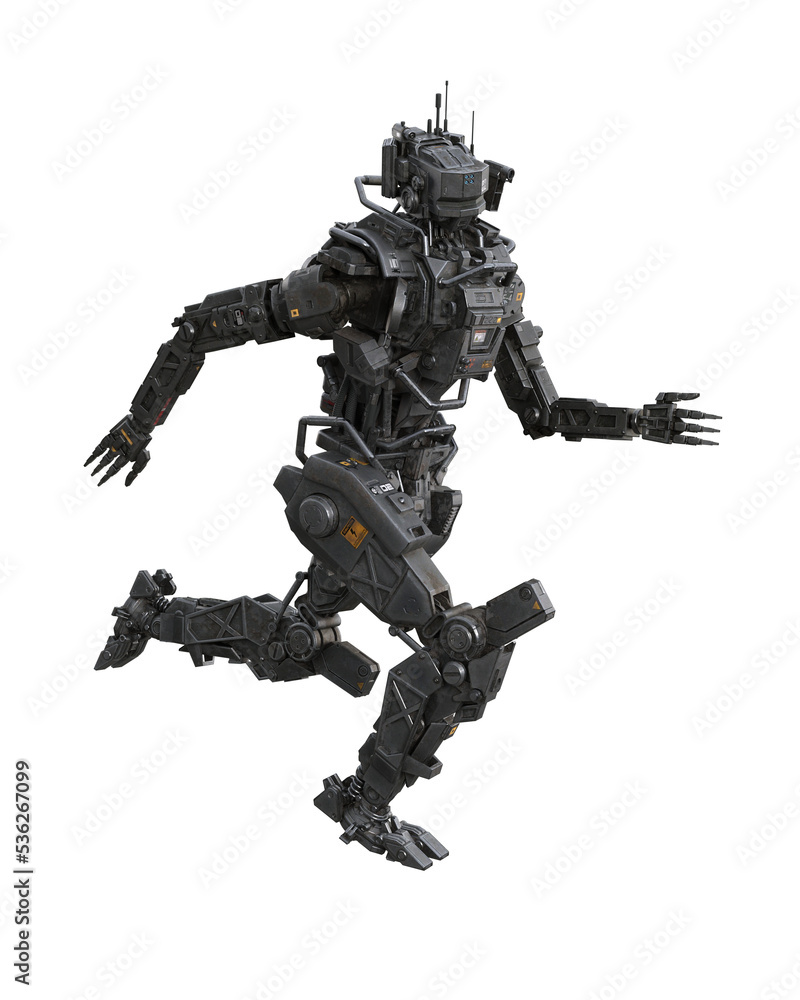 Fantasy science fiction droid robot running. 3D rendering isolated. Fantasy science fiction droid robot running. 3D rendering isolated.