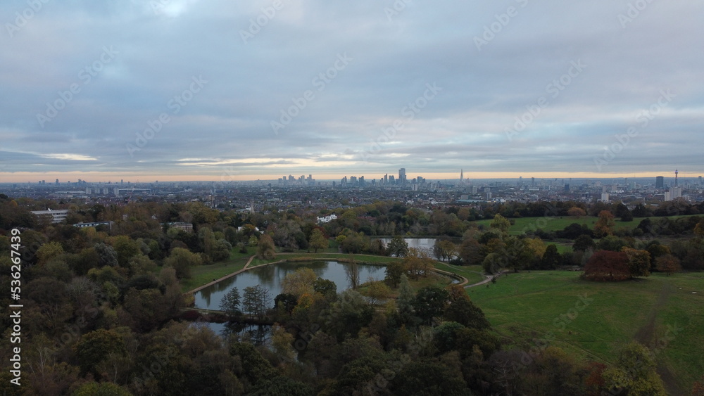 Panoramic view of the park and the city