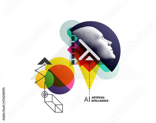 Machine learning. Futuristic artificial intelligence concept. Art composition with geometric shapes and forms. Cover design template for presentation, poster, cover, brochure, leaflet, billboard.