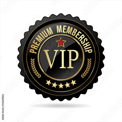 Vip premium membership golden badge on white background 