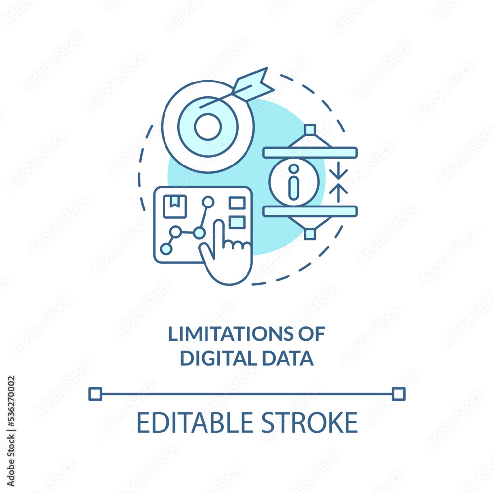 Limitations of digital data turquoise concept icon. Way to sustain your brand abstract idea thin line illustration. Isolated outline drawing. Editable stroke. Arial, Myriad Pro-Bold fonts used