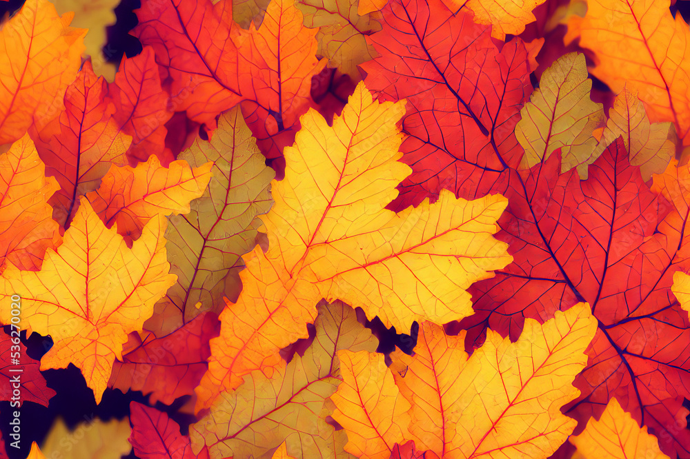 Fototapeta premium Fall Tree Leaves Autumn Color Seamless Texture Pattern Tiled Repeatable Tessellation Background Image