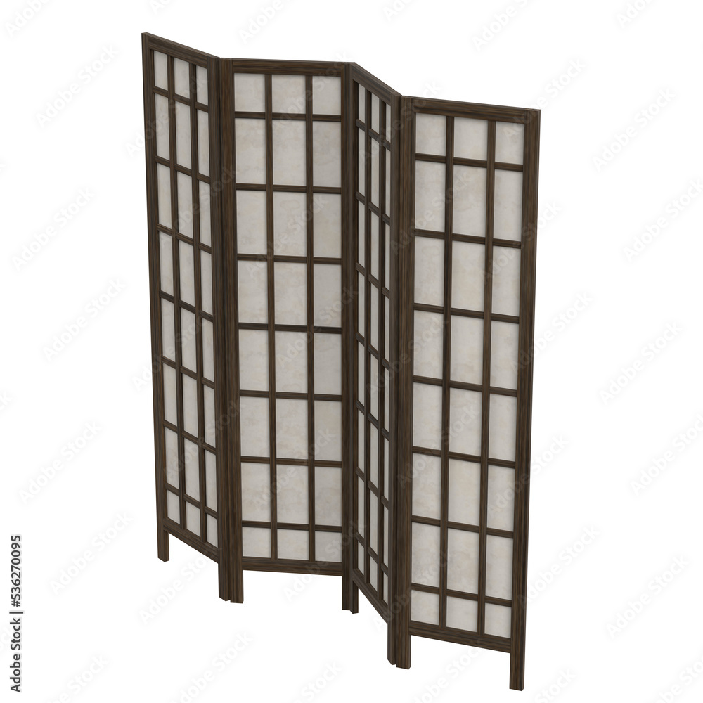 3d rendering illustration of a wood and paper room divider 3d rendering illustration of a wood and paper room divider