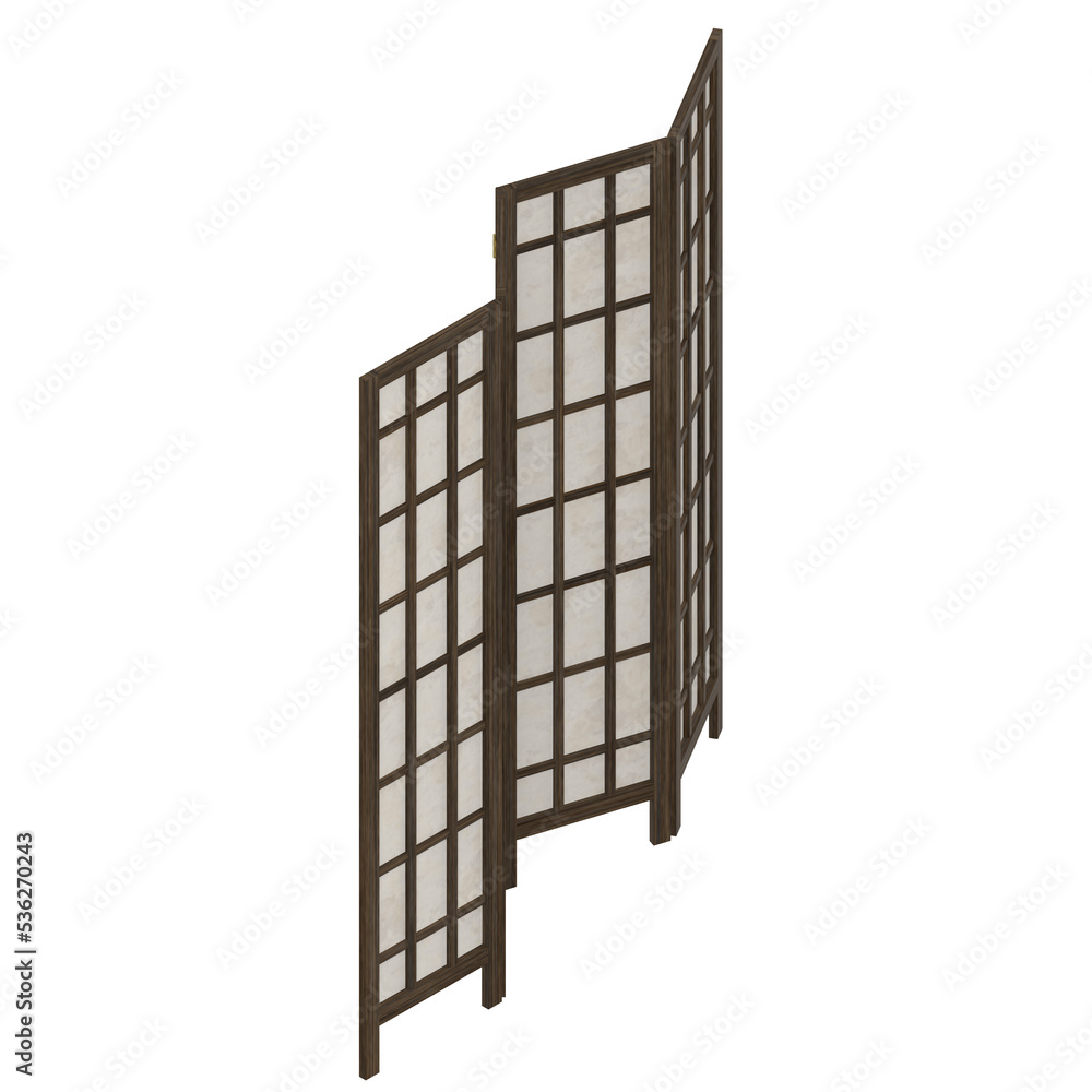 3d rendering illustration of a wood and paper room divider 3d rendering illustration of a wood and paper room divider