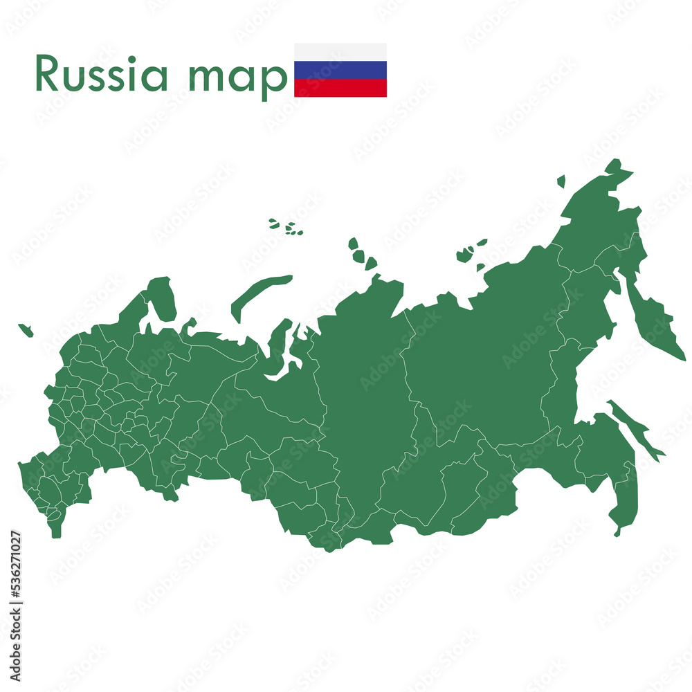 Obraz premium Map - A green map of Russia divides each city and territory separately.