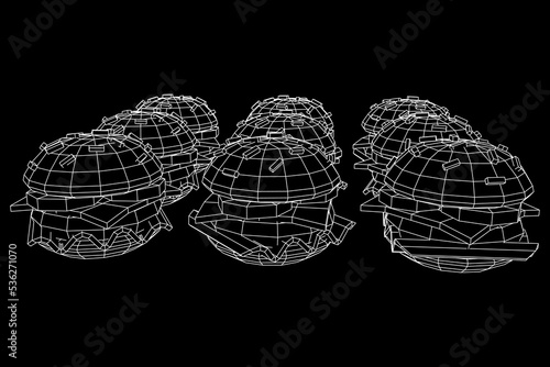 Hamburger or cheeseburger wireframe low poly mesh