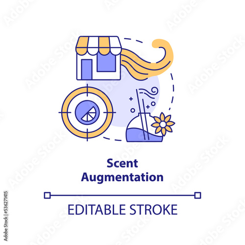Scent augmentation concept icon. Smell sensory marketing in retail abstract idea thin line illustration. Odor in store. Isolated outline drawing. Editable stroke. Arial, Myriad Pro-Bold fonts used