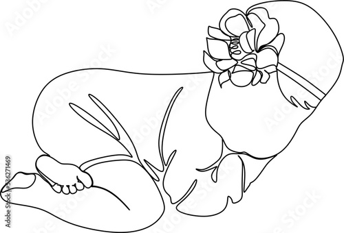 One continuous single drawing line art doodle drawn, child, baby, happy, female, childhood. Isolated flat illustration hand draw contour on a white background