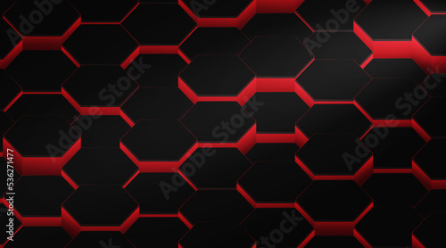 Vector background abstract futuristic dark metallic hexagon with glowing red light