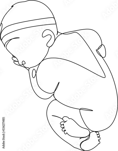 One continuous single drawing line art doodle drawn, child, baby, happy, female, childhood. Isolated flat illustration hand draw contour on a white background