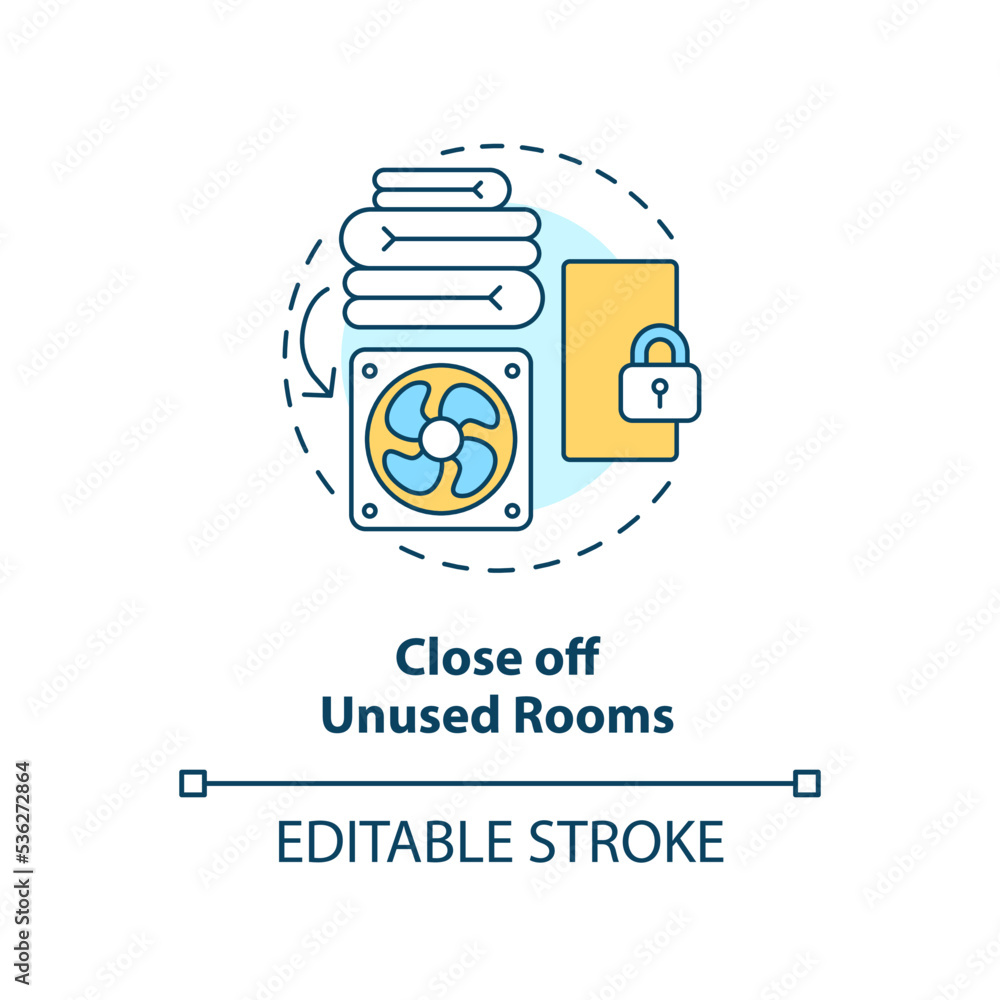 Close off unused rooms concept icon. Save heat at winter. Reduce energy consuming abstract idea thin line illustration. Isolated outline drawing. Editable stroke. Arial, Myriad Pro-Bold fonts used