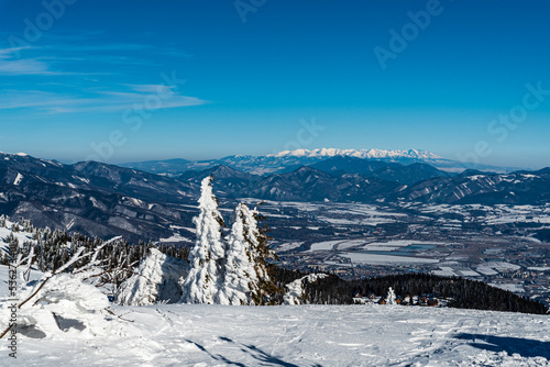 Velka Fatra and Tatra mountains from Martinske hole in winter Mala Fatra mountains in Slovakia