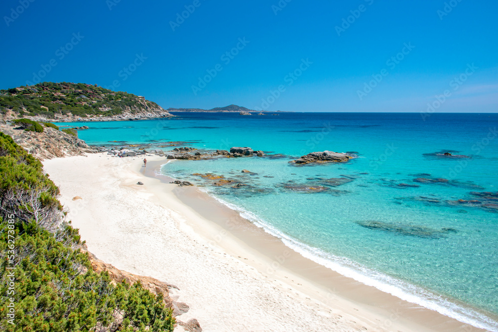crystal clear water and white sand in Porto sa Ruxi beach, Villasimius, Sardinia