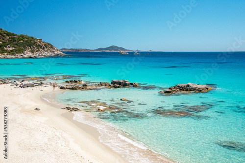 crystal clear water and white sand in Porto sa Ruxi beach, Villasimius, Sardinia